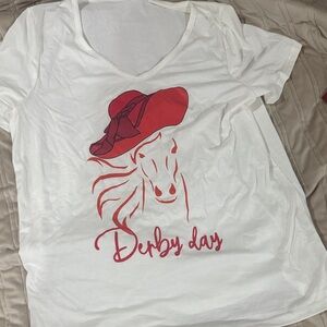 White T-Shirt with Red Derby Day Design